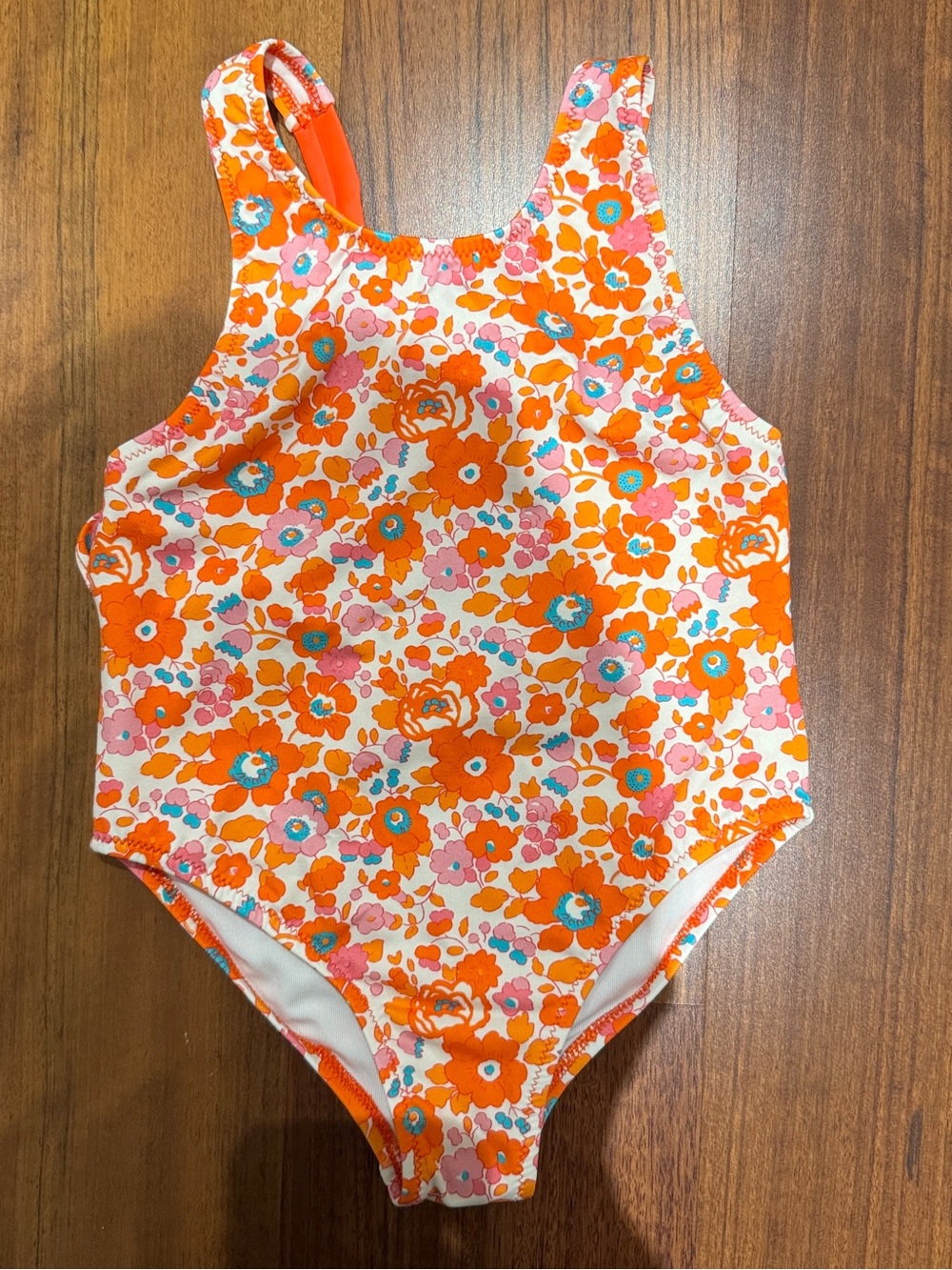 Jacadi Baby Girl Liberty Fabric Orange Floral One-Piece Swimsuit 36 Months